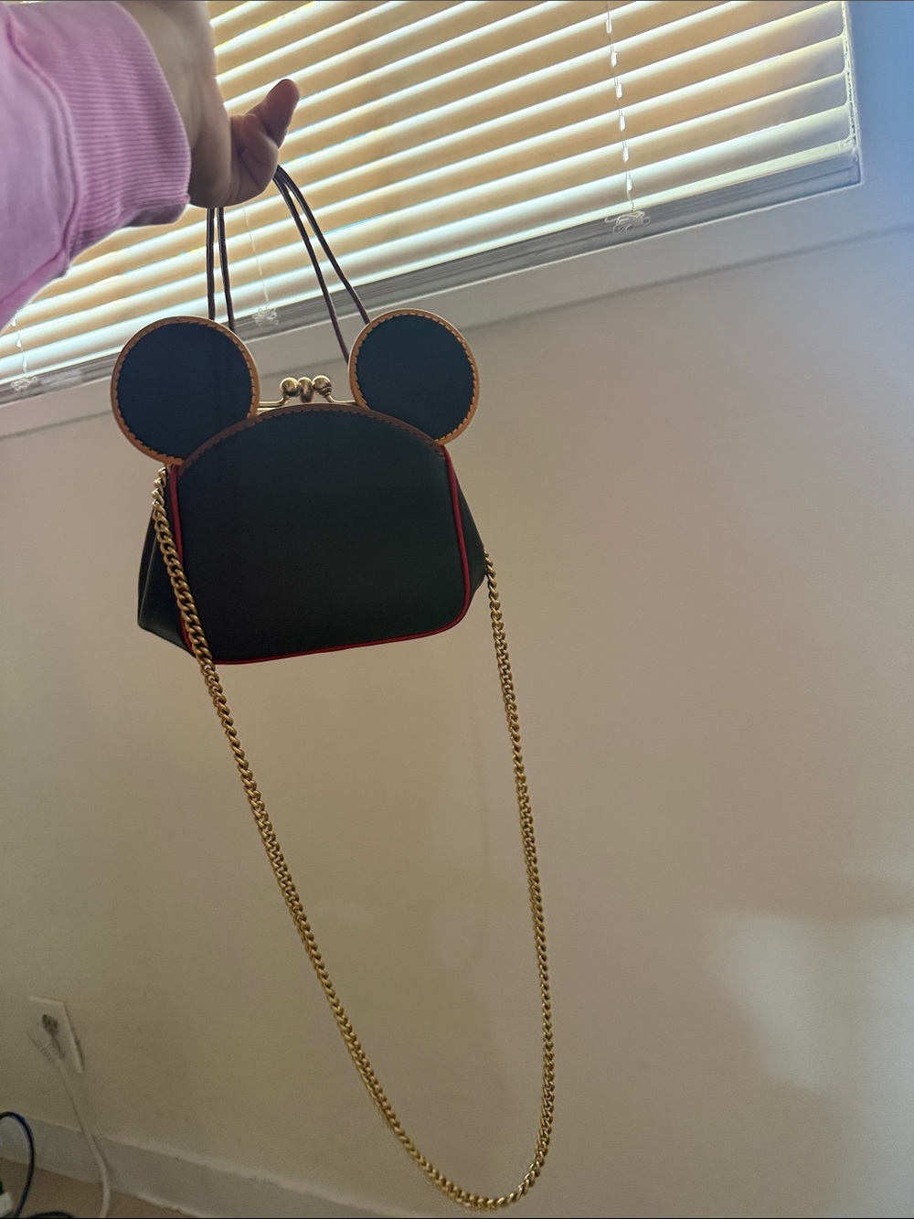 Black Novelty Mouse-Ear Crossbody Bag with Gold Chain